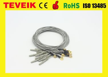 Cable de EEG con DIN1.5 el zócalo, el 1m, electrodos de la taza del eeg del electrodo del cobre plateado del oro